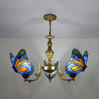 3 Lights Butterfly Hanging Light Stained Glass Chandelier - Rebooters