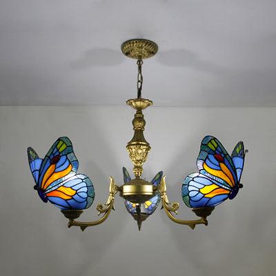 3 Lights Butterfly Hanging Light Stained Glass Chandelier - Rebooters