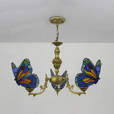 3 Lights Butterfly Hanging Light Stained Glass Chandelier - Rebooters