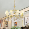 Brass 8-Head Crystal Ceiling Chandelier with Fabric Shade - Rebooters