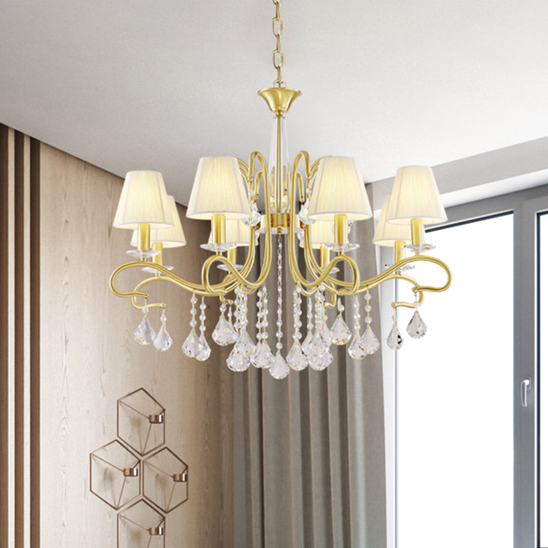 Brass 8-Head Crystal Ceiling Chandelier with Fabric Shade - Rebooters