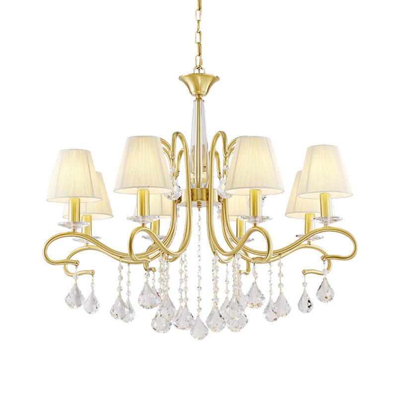 Brass 8-Head Crystal Ceiling Chandelier with Fabric Shade - Rebooters