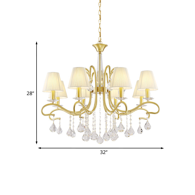 Brass 8-Head Crystal Ceiling Chandelier with Fabric Shade - Rebooters