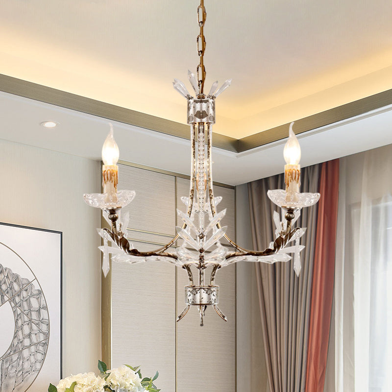 3 Heads Candelabra Pendant Chandelier Antiqued Rust Finish Ice Crystal Ceiling Light - Rebooters