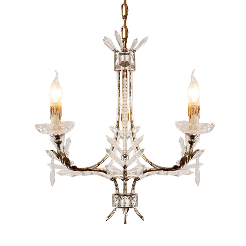 3 Heads Candelabra Pendant Chandelier Antiqued Rust Finish Ice Crystal Ceiling Light - Rebooters