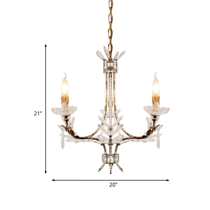 3 Heads Candelabra Pendant Chandelier Antiqued Rust Finish Ice Crystal Ceiling Light - Rebooters