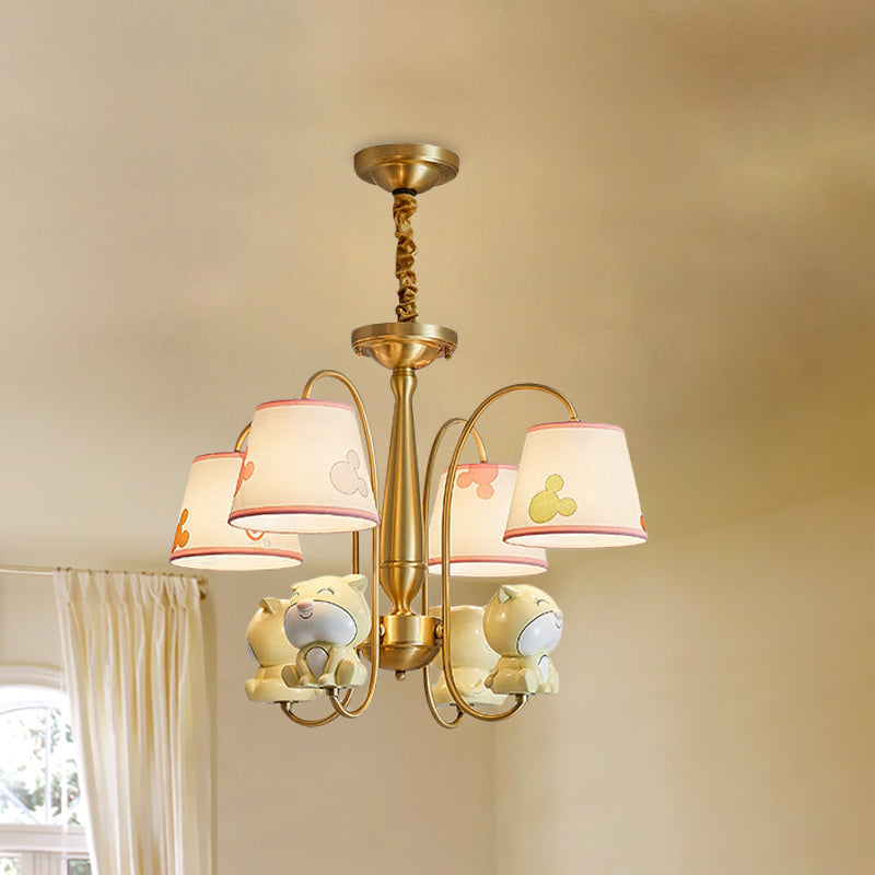 Brass Finish Curved Arm Chandelier Light Cartoon 4 Lights - Rebooters