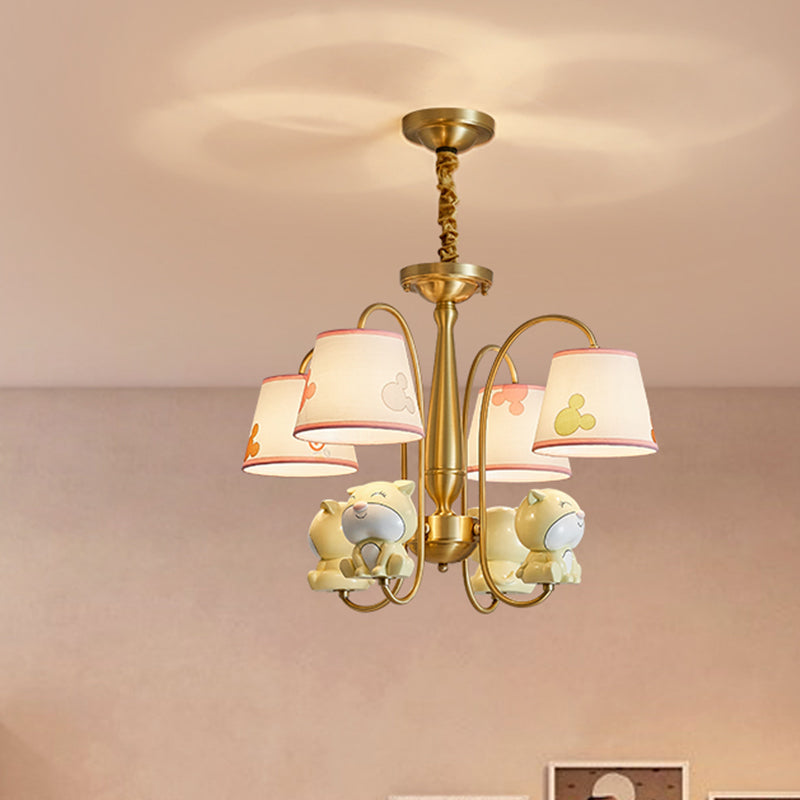 Brass Finish Curved Arm Chandelier Light Cartoon 4 Lights - Rebooters