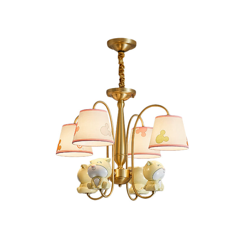 Brass Finish Curved Arm Chandelier Light Cartoon 4 Lights - Rebooters