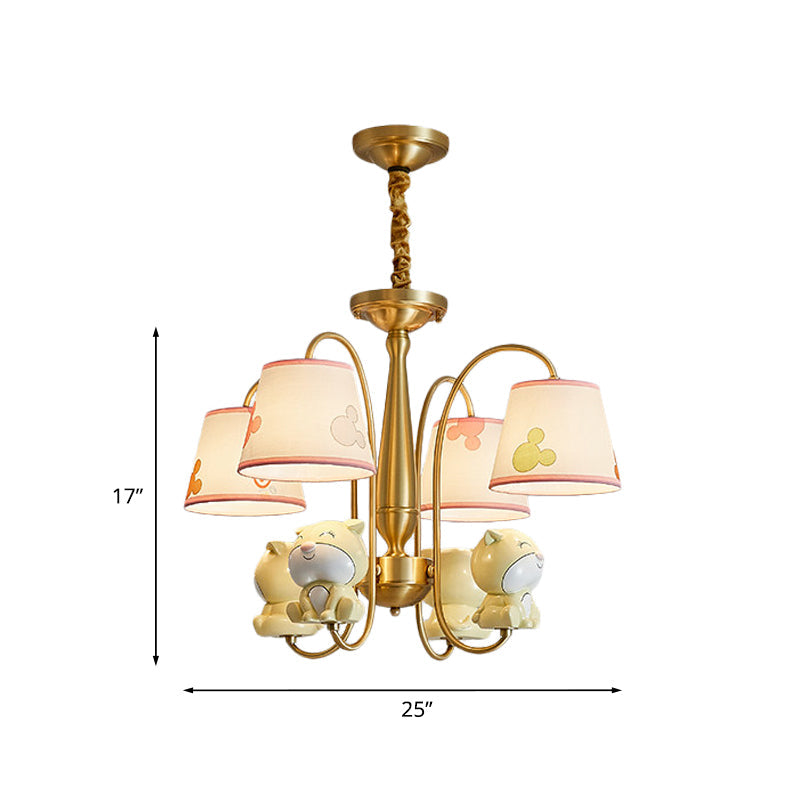 Brass Finish Curved Arm Chandelier Light Cartoon 4 Lights - Rebooters