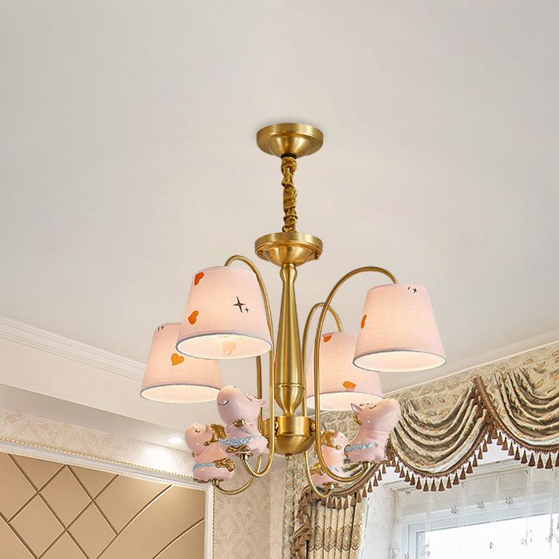 Barrel Fabric Shade Ceiling Chandelier Cartoon Pink Horse Light - Rebooters