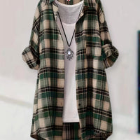 Plaid Button-Up Longline Shirt For Women - Cozy Style Rebooters Womens Shirts
