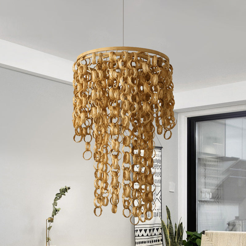 Square/Round Hanging Light with Waterfall Design Beige Lamp - Rebooters