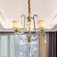 3 Lights Hanging Chandelier Post Modern Frame Crystal Bead Pendant Ceiling Lamp in Gold - Rebooters