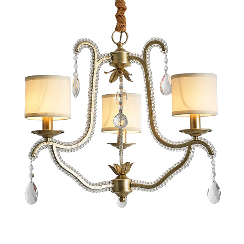 3 Lights Hanging Chandelier Post Modern Frame Crystal Bead Pendant Ceiling Lamp in Gold - Rebooters