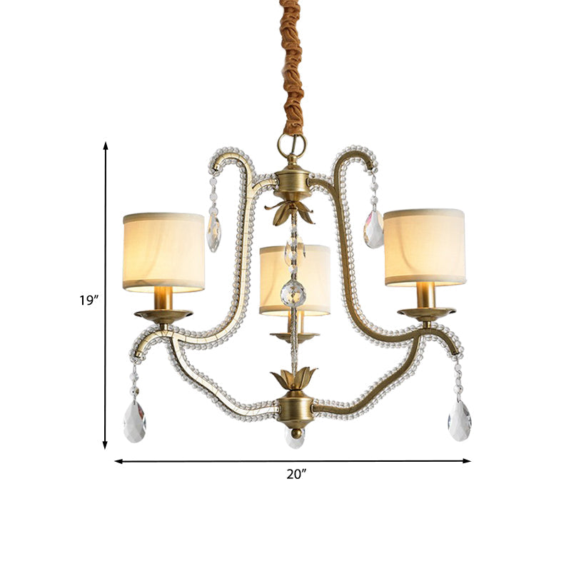 3 Lights Hanging Chandelier Post Modern Frame Crystal Bead Pendant Ceiling Lamp in Gold - Rebooters