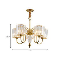 5 Bulbs Pendulum Light with Drum Shade Crystal Block Gold - Rebooters