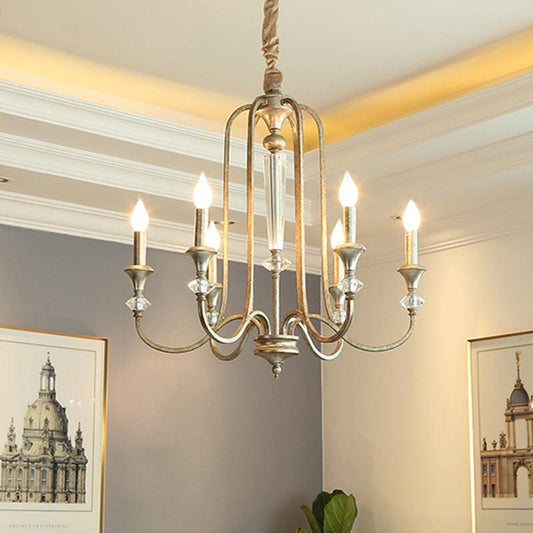 Aged Silver Candlestick Suspension Light 6-Bulb Chandelier - Rebooters