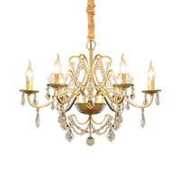 6 Bulbs Candle Hanging Chandelier Country Style Gold Finish Crystal Swag Light - Rebooters