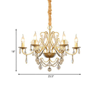 6 Bulbs Candle Hanging Chandelier Country Style Gold Finish Crystal Swag Light - Rebooters