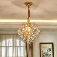 3 Bulbs Crystal Orb Pendulum Light Gold Grape Chandelier - Rebooters