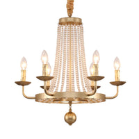 6-Light Ring Hanging Chandelier Country Style Gold Finish Crystal Strand Candle Ceiling Lamp Fixture - Rebooters