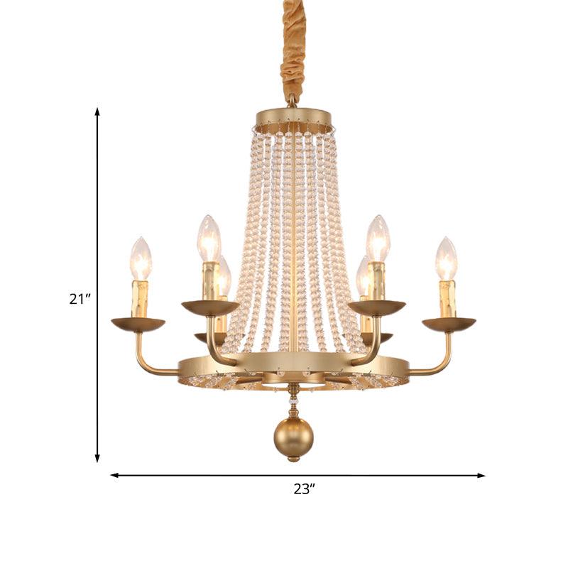 6-Light Ring Hanging Chandelier Country Style Gold Finish Crystal Strand Candle Ceiling Lamp Fixture - Rebooters