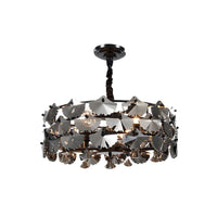 6 Lights Pendant Chandelier Modernist Drum-Shape Crystal Ginkgo Hanging Lamp in Black - Rebooters
