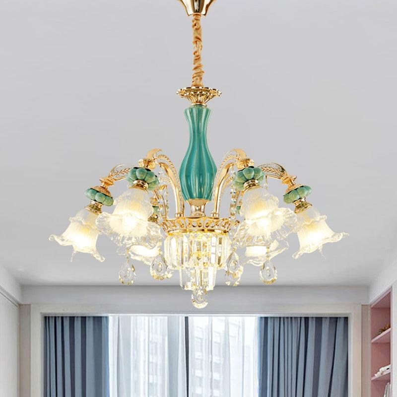 6-Head Drooping Flower Chandelier Retro Gold-Teal Lamp - Rebooters