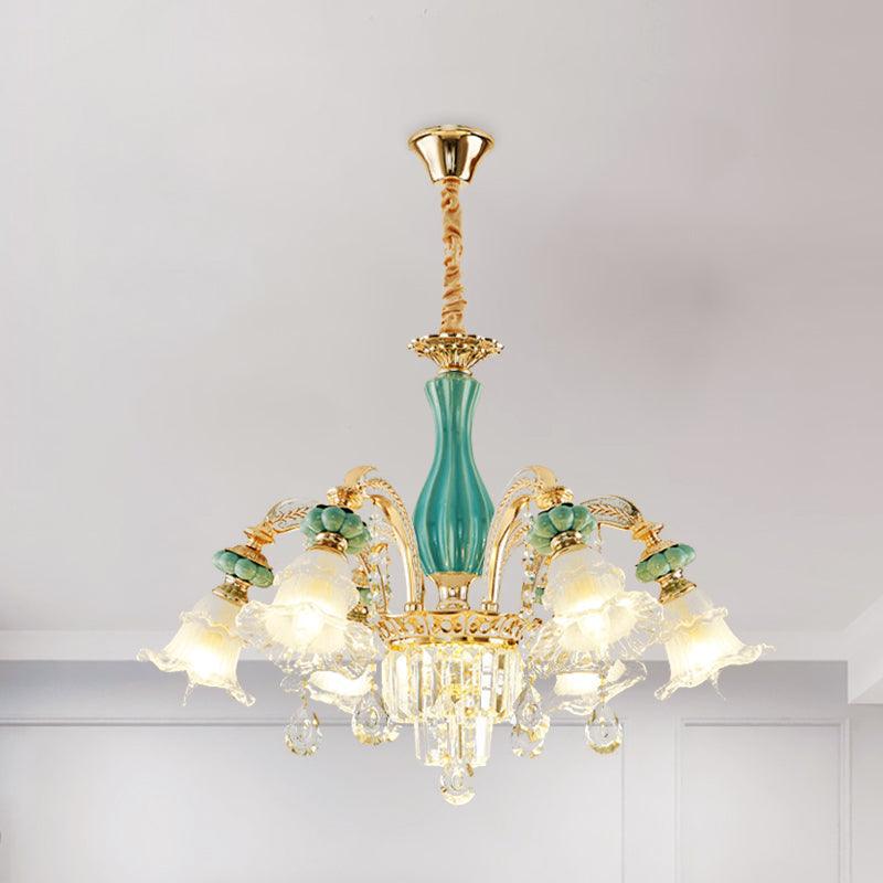 6-Head Drooping Flower Chandelier Retro Gold-Teal Lamp - Rebooters