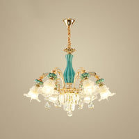 6-Head Drooping Flower Chandelier Retro Gold-Teal Lamp - Rebooters