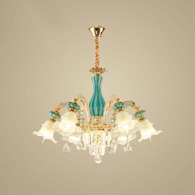 6-Head Drooping Flower Chandelier Retro Gold-Teal Lamp - Rebooters