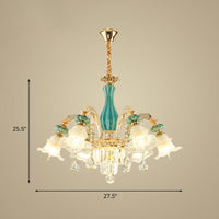 6-Head Drooping Flower Chandelier Retro Gold-Teal Lamp - Rebooters