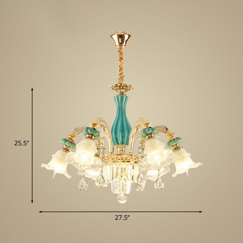 6-Head Drooping Flower Chandelier Retro Gold-Teal Lamp - Rebooters