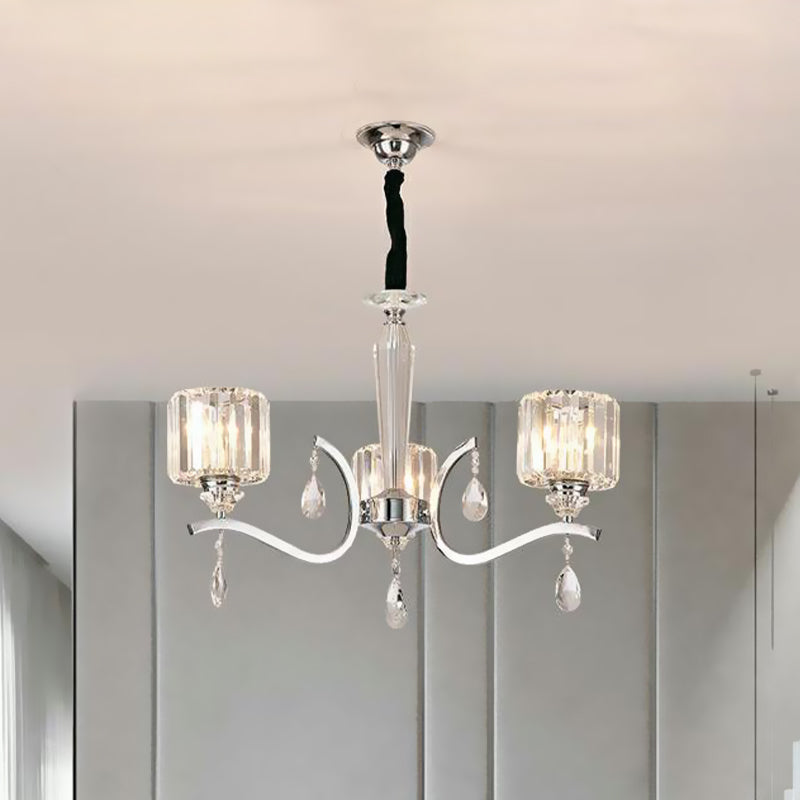 3-Bulb Chandelier Lamp Contemporary Cylindrical Crystal Light - Rebooters