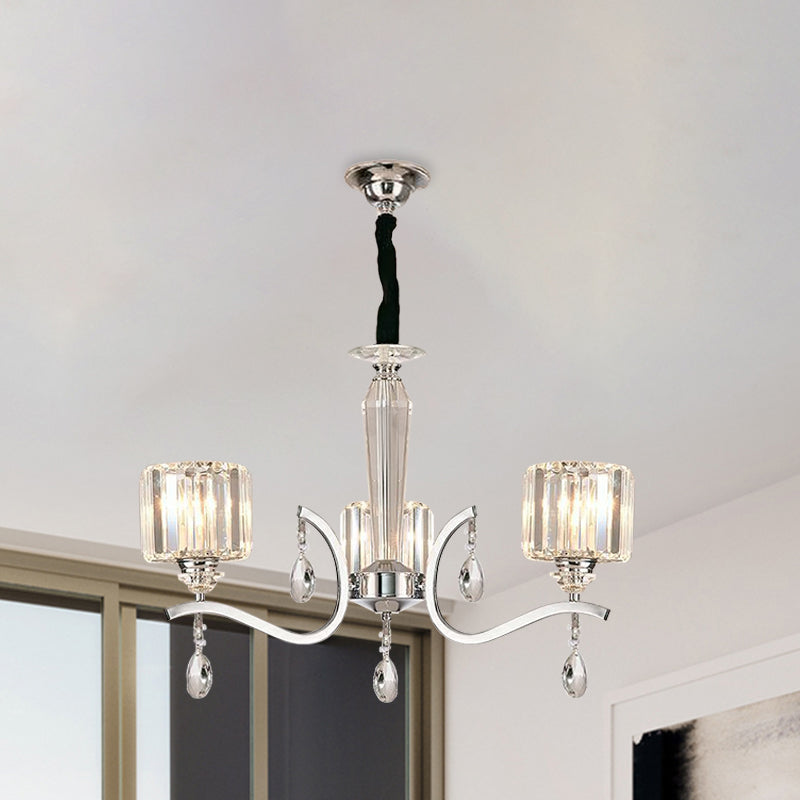 3-Bulb Chandelier Lamp Contemporary Cylindrical Crystal Light - Rebooters