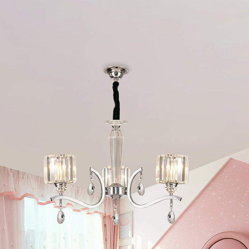 3-Bulb Chandelier Lamp Contemporary Cylindrical Crystal Light - Rebooters
