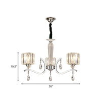 3-Bulb Chandelier Lamp Contemporary Cylindrical Crystal Light - Rebooters