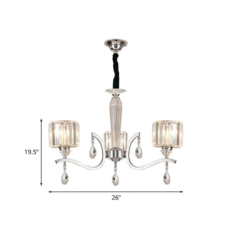 3-Bulb Chandelier Lamp Contemporary Cylindrical Crystal Light - Rebooters