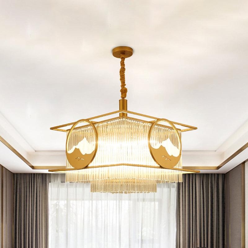 Square/Round Crystal Rods Drop Lamp Traditional 8 Lights Chandelier - Rebooters