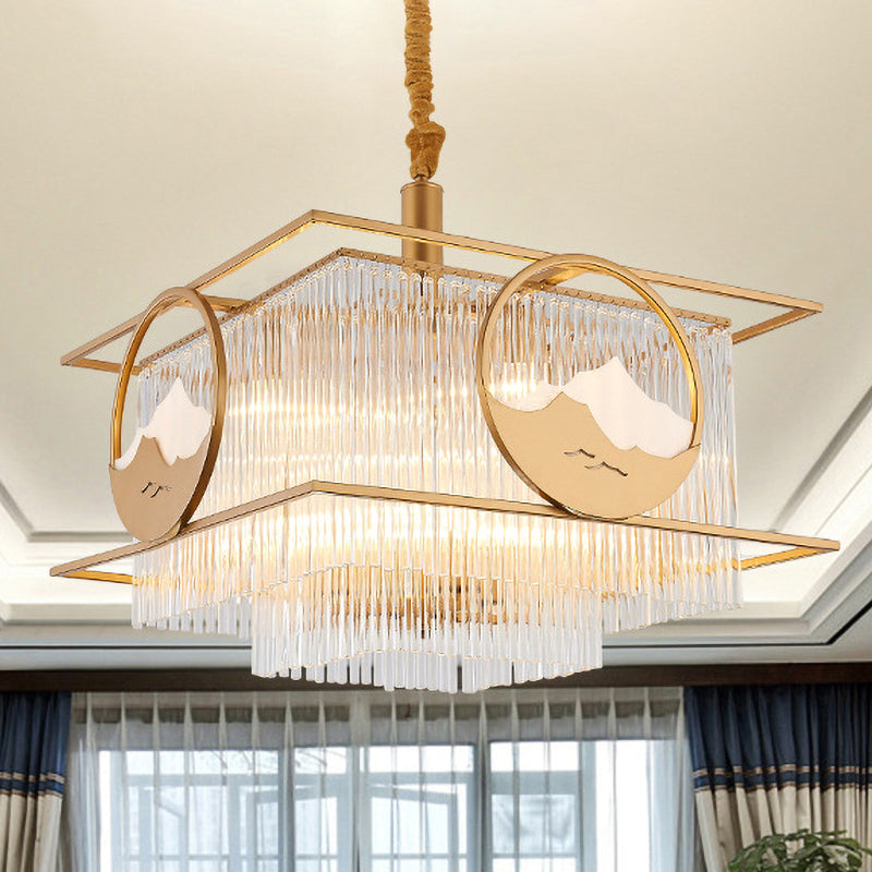 Square/Round Crystal Rods Drop Lamp Traditional 8 Lights Chandelier - Rebooters