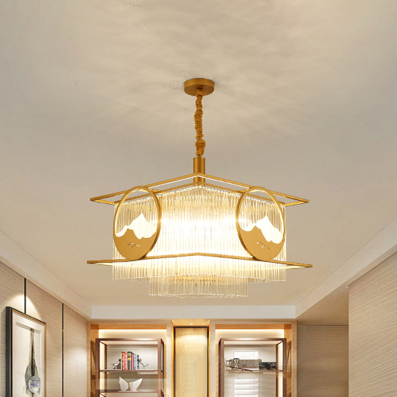 Square/Round Crystal Rods Drop Lamp Traditional 8 Lights Chandelier - Rebooters
