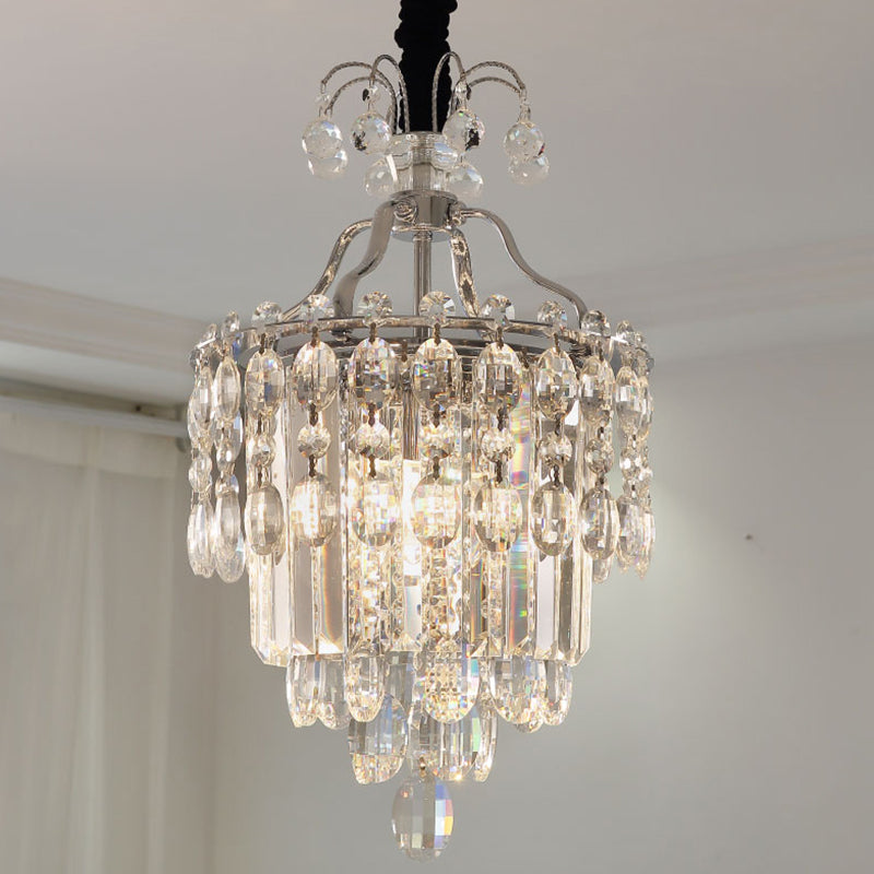 Faceted Cut Crystal Chrome Hanging Lamp Layered 3 Bulbs - Rebooters