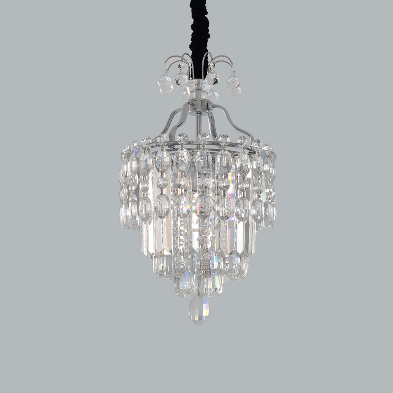 Faceted Cut Crystal Chrome Hanging Lamp Layered 3 Bulbs - Rebooters