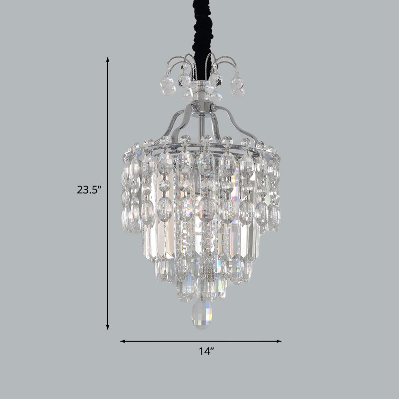 Faceted Cut Crystal Chrome Hanging Lamp Layered 3 Bulbs - Rebooters