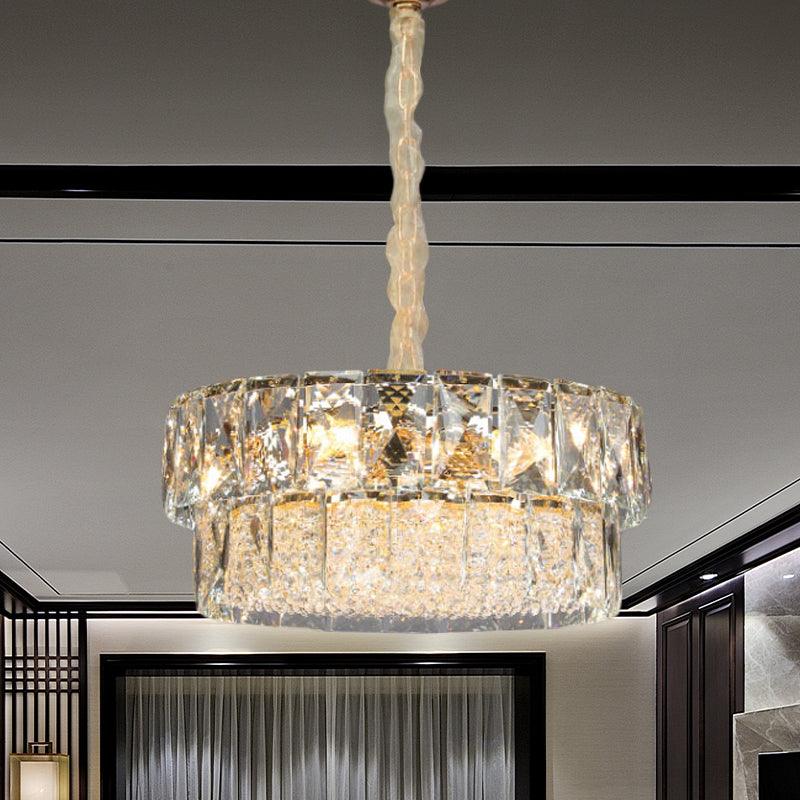 7 Lights Beveled Crystal Ceiling Pendant Gold 2-Tier Chandelier - Rebooters
