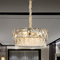 7 Lights Beveled Crystal Ceiling Pendant Gold 2-Tier Chandelier - Rebooters