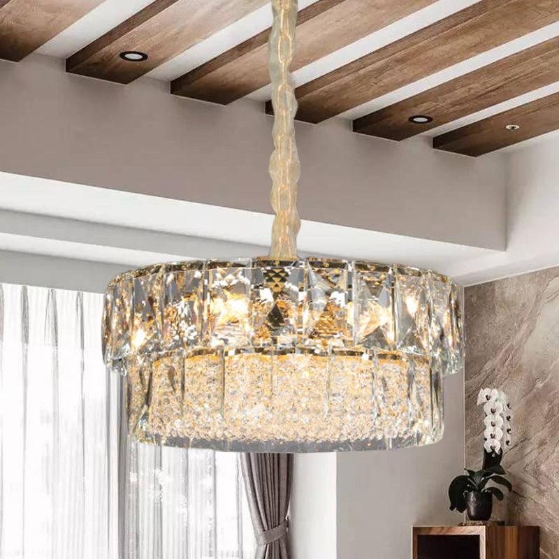 7 Lights Beveled Crystal Ceiling Pendant Gold 2-Tier Chandelier - Rebooters