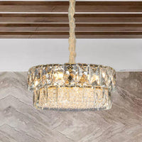 7 Lights Beveled Crystal Ceiling Pendant Gold 2-Tier Chandelier - Rebooters