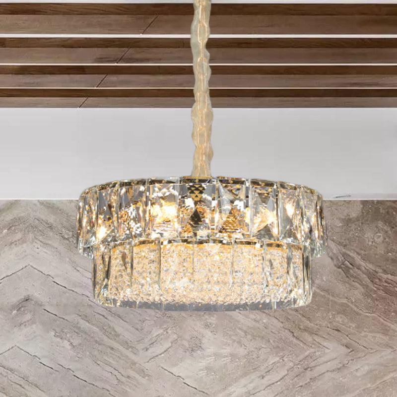 7 Lights Beveled Crystal Ceiling Pendant Gold 2-Tier Chandelier - Rebooters